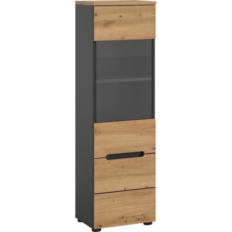 Canu Vitrinenschrank 1 Glastür Eiche Dekor, dunkelgrau. (1/5)