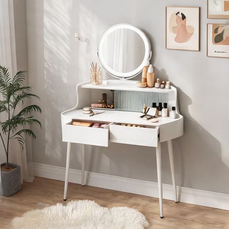 Coiffeuse d'angle avec miroir lumineux rotatif MDF blanc 99 x (1/5)