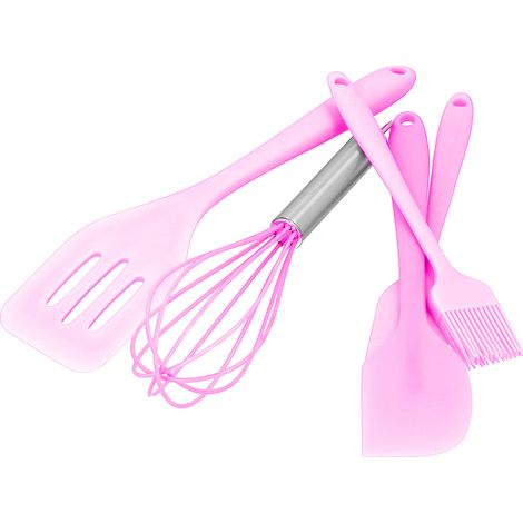 5-teiliges Silikonspatel-Set, DIY-Küchenutensil, Backwerkzeug, Kuchendekoration für die Heimbäckerei, Rosa (1/5)