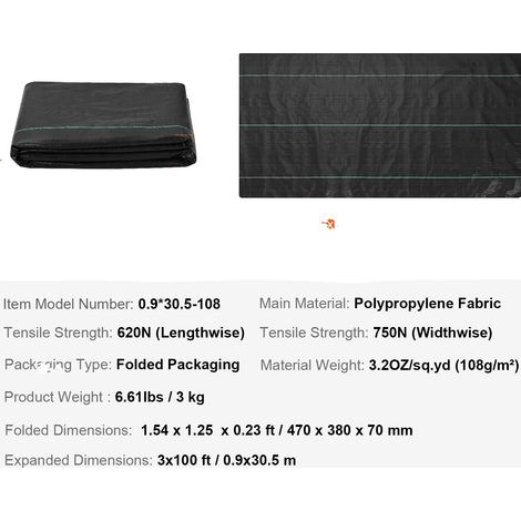 Unkrautschutzgewebe, hochdichtes Material, einfache Installation, 3x100ft 3.2Oz (1/2)