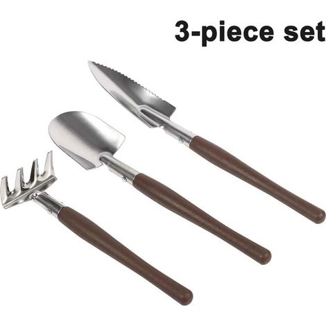 Set mit 3 Mini-Gartengeräten, kleiner Handspaten, Schaufel, Rechen, Garten-Set, Kinderspielzeug, Sukkulenten, Kakteen, Kräuter (Kunststoff)