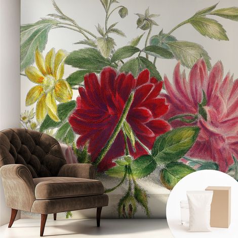 Tapete Tapete Vliestapete mit Kleber - Fototapete mit Motiv - Wandtapete modern - Wanddeko Blumenstrauß 250x250 cm