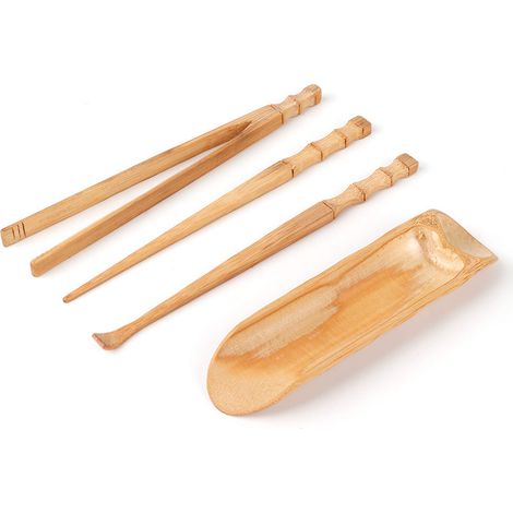 Service à thé en bambou naturel 4 pièces, accessoires classiques chinois pour la cérémonie du thé