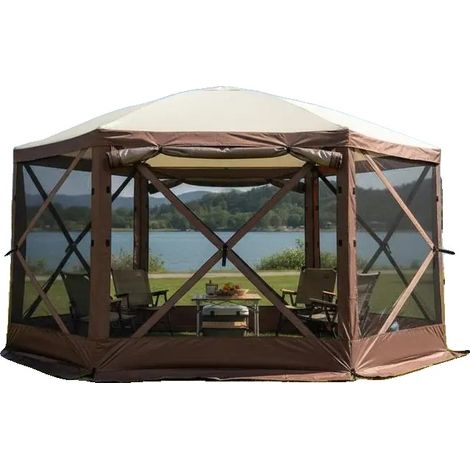 Carpa tipo cenador, diseño de montaje rápido, paneles de privacidad extraíbles, color marrón. (1/2)