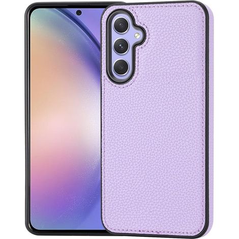 Étui en cuir pour Samsung Galaxy S23 FE + verre trempé 9H, coloris Litchi, violet (1/5)