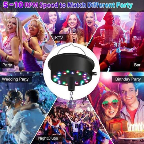 Moteur de Boule Disco Rotative Télécommandé, Spinner à 23 LED, Miroir Rotatif pour Décoration Intérieure (Boule Non Incluse),Noir (1/5)