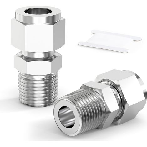 2 pièces Raccord à compression en acier inoxydable 304, Mâle BSP 1/4" X Tuyau OD 6 mm pour systèmes hydrauliques et pneumatiques (1/5)