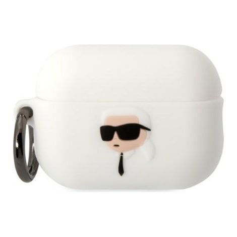 Karl Lagerfeld KLAP2RUNIKH AirPods Pro 2 (2022/2023) Hülle weiß/weiß Silikon Karl Kopf 3D (1/4)