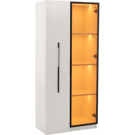 Armoire multifonction 160 cm avec porte en verre trempé, cadre aluminium, 1 porte, 1 tiroir latéral à roulettes, éclairage LED intégré (1/5)
