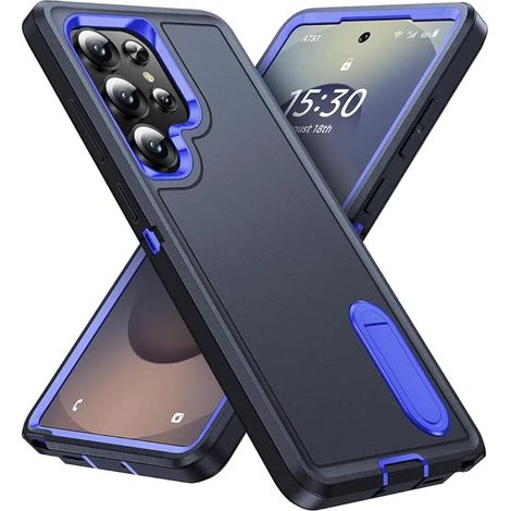 (Bleu foncé, Galaxy S25 Edge) Coque de protection robuste et durable de qualité militaire, antichoc et mate, avec support