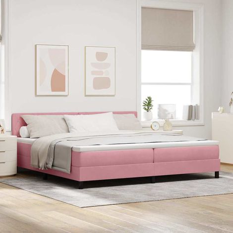 LED Boxspringbett mit Matratze mit LED Rosa 200 x 200 cm Samt (1/5)