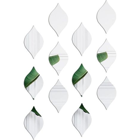 Lot de 12 autocollants muraux 3D en forme de gouttes d'eau en acrylique - Décoration de salon - Miroir acrylique - Argenté (1/5)