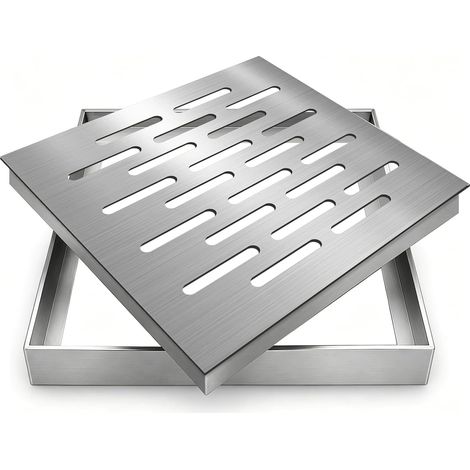Évacuation de sol en acier inoxydable - Grille de drainage carrée pour un drainage efficace - Couvercle de drainage antidérapant pour salle de bain, jardin, terrasse, cour et extérieur (250 x 250 x 20 (1/5)