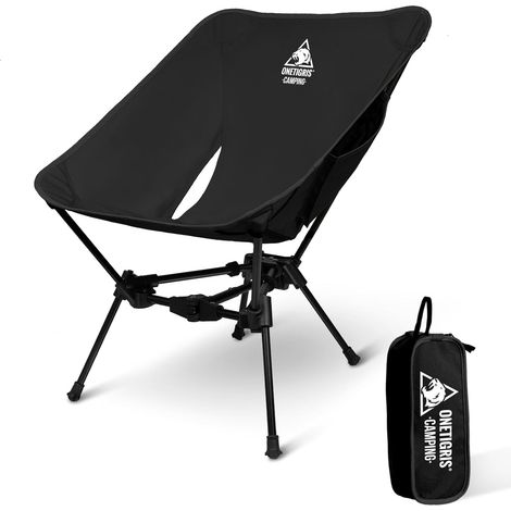 Chaise de camping pliable 150 kg, cadre triangulaire, légère, avec 2 poches latérales, pour l'extérieur, la randonnée, noire (1/5)