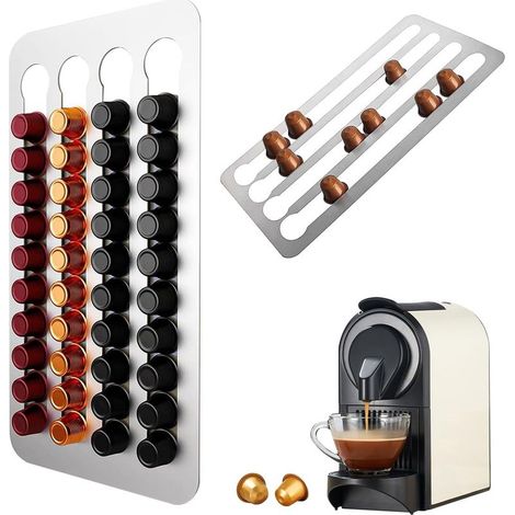 Porte-capsules de café pour Nespresso, porte-capsules en acier inoxydable 40,5 x 22 cm, bande adhésive 3M, organisateur de capsules de café, pour 40 capsules.