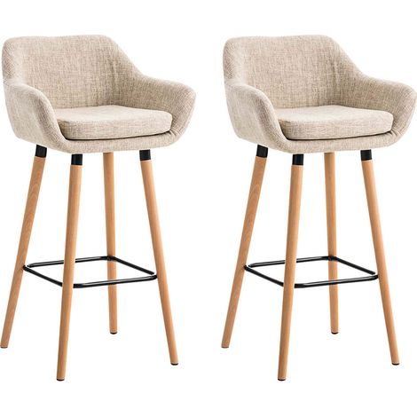 Set di 2 sgabelli da bar comodi e di design in tessuto crema con braccioli e poggiapiedi 100000275