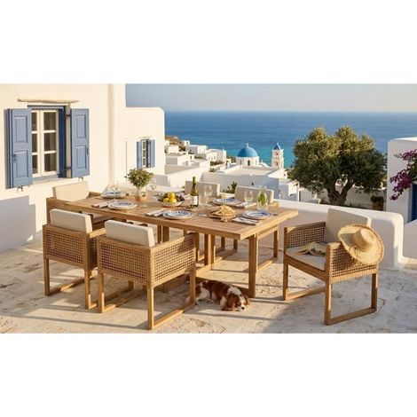 Ensemble repas de jardin CUBO - Table rectangulaire + 6 fauteuils - Structure en acier thermolaqué - 6 places - Bocarnea (1/5)