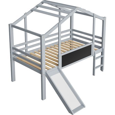 GagaLit cabane enfant 90 x 200 cm gris, toboggan, tableau (1/5)