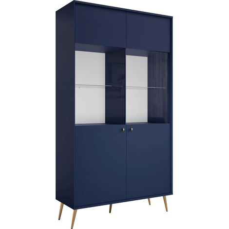 AX LIVING Vitrinen Schrank Rorene 105 cm Blau Gold Modern
