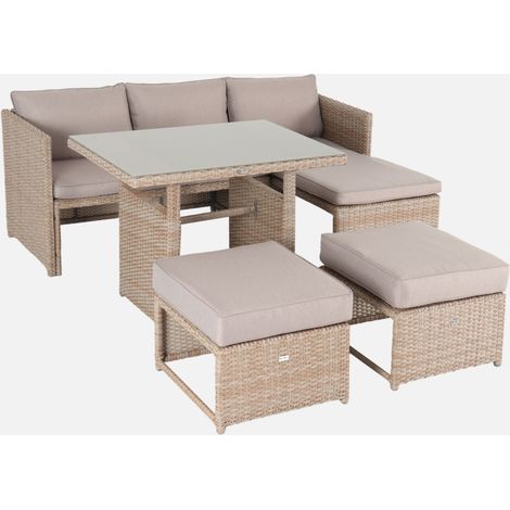 Conjunto de jardín en resina trenzada con mesa, 6 plazas