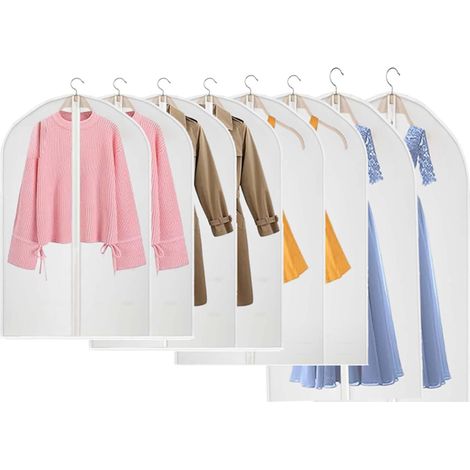 Lot de 8 Housses à Vêtements en PEVA 60 x 140/120/100/80cm Housse Vetements à Suspendre Anti Poussière Housses de Protection Zip Semi Transparentes Anti Poussière Etanche Mite, pour Costume Manteaux (1/5)