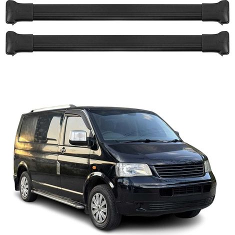 OMAC Barres de toit en aluminium compatibles avec VW T5 T6 T6.1 Transporter Multivan Caravelle 2003-2024 – TÜV / DIN 75302:2019 – Charge max 75kg – 2 barres Noir (1/5)