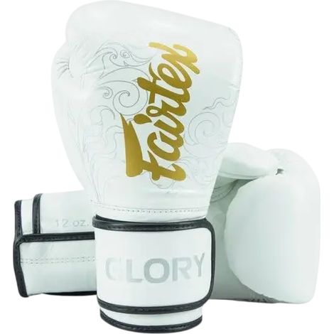 Gants de boxe Fairtex Glory pour l'entraînement et la compétition de kickboxing, blancs, 12 oz (1/4)