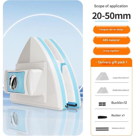 Nettoyeur de vitres magnétique double face, essuie-glace magnétique réglable, outil de brosse de nettoyage, adapté au verre de 20 à 50 mm d'épaisseur (1/5)