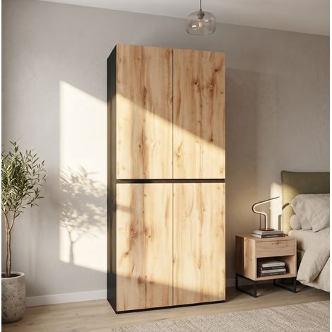 Armario 90 x 50 x 200 cm en MDF roble con perchero y cajón joyero – MEUBLIV (1/5)