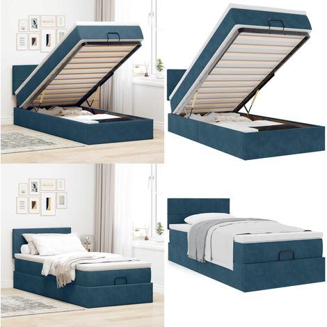 vidaXL Cadre de lit ottoman avec matelas bleu foncé 100x200 cm velours (1/5)