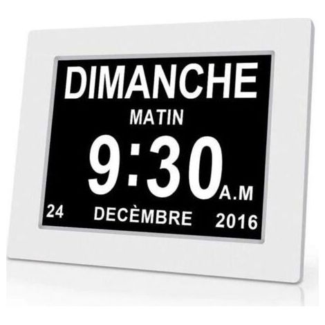 Horloge calendrier numérique (18 cm) avec date et heure, horloge Alzheimer pour les parents, rappel de médicaments pour les grands-parents et les enfants – Blanche – 20414324 mm (1/5)