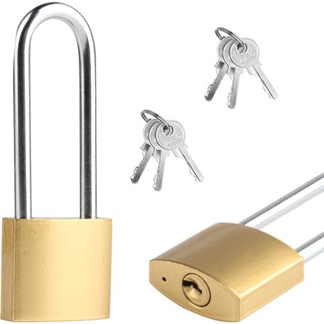Set of 4 long shackle padlocks 32 mm weatherproof with key, large padlock with key matching, security lock for garage, garden, locker, cellar (2 PCS 38 mm) (1/5)