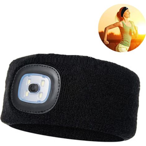 Headband LED - Éclairage Blanc Réglable 4 LED - Rechargeable USB - Imperméable - Extensible - Pour Course Nocturne Randonnée Camping - 1 Pièce (1/5)
