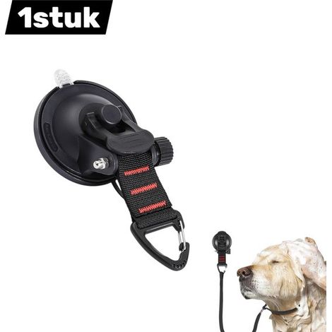 Laisse Chats et chien - Laisse de course - Support de bain Chats et chien - Laisse pour sèche-cheveux - Corde de suspension - Crochet à ventouse - 1 ventouse + 1 laisse + 1 sac de rangement - Zwart (1/5)