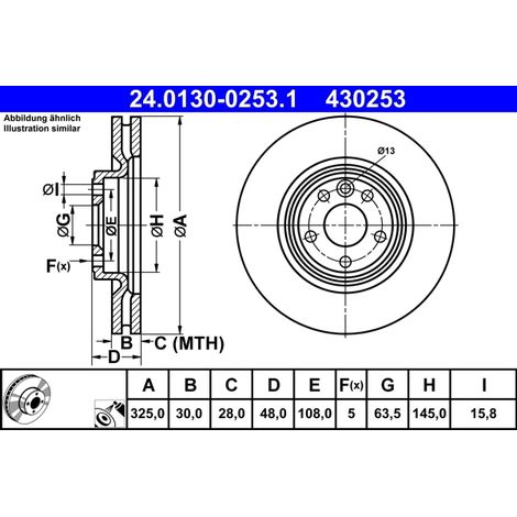Lot de 2 Disques de frein ATE 24.0130-0253.1 JAGUAR LR090684 LR125902 T4A 2342