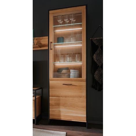 Vitrine Eiche massiv geölt FORST-64, inkl. Beleuchtung, B/H/T: ca. 60/197/39 cm (1/5)