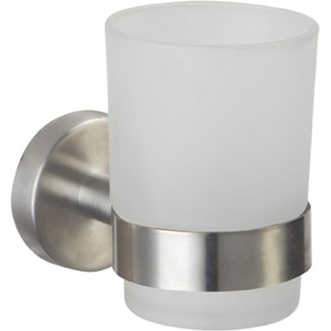 IDRO BRIC Idrobric - Porta spazzolini con Bicchiere Satinato Steel - Fissaggio ad incollo o con Viti