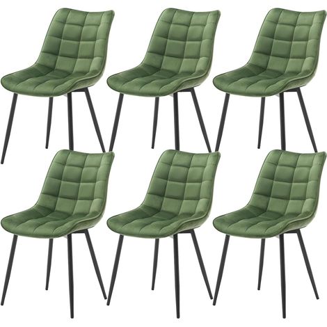 Woltu – Lot de 6 chaises de salle à manger – Chaise scandinave en velours vert foncé – Pieds en métal – Ergonomique et confortable (1/5)
