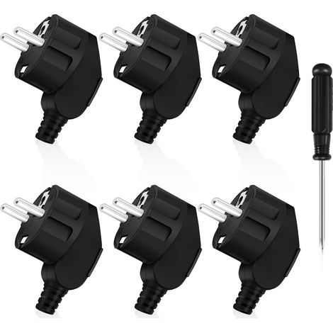 6 Pièces (Noir) Prise Electrique Male Fiche Electrique Male 250V 16A Prise Male Etanche Exterieur + 1 Tournevis Convient aux Appareils Electroménagers aux Luminaires Prises (1/5)