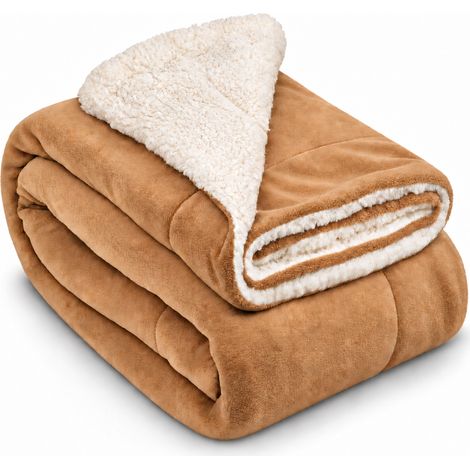 Beautissu – Couverture sherpa douillette 150x200 cm – 100% polyester microfibre – Lavable à 30°C – Couleur beige/blanc