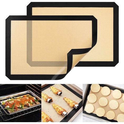 2 wiederverwendbare Silikon-Backmatten Backbleche Antihaftbeschichtung lebensmittelecht Ofenbackblech zum Backen von Brot Keksen Mandelplätzchen 30 (1/4)
