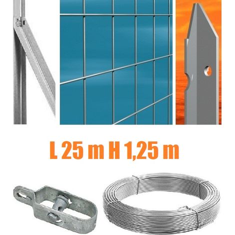 Recinzione Completa 25mt Lineari Rete Metallica Zincata (Rete h125 cm) (Maglia:mm75X50) con Paletti Posti nel Cemento (1/2)