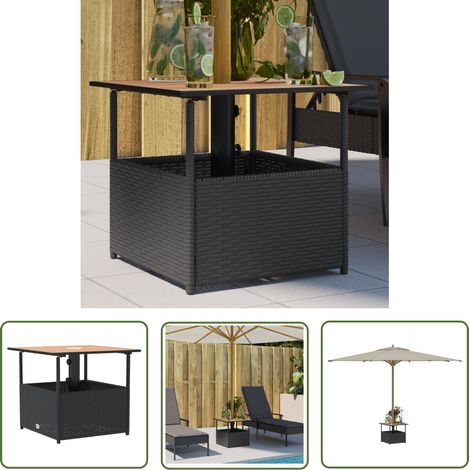 vidaXL Gartentisch mit Schirmloch Schwarz 55x55x46,5 cm Poly Rattan (1/5)