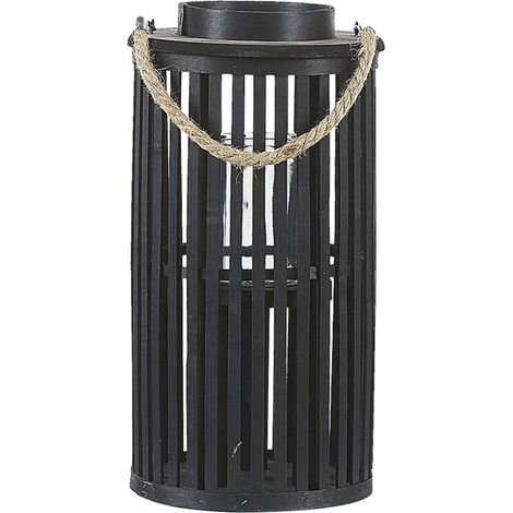 Laterne LUZON Weidenholz 40 cm Schwarz
