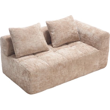 Bequemes Sofa für 2 Personen, kein Zusammenbau erforderlich, flauschiges Sofa mit einem Kissen, Seitentaschen für Fernbedienung und Handy, ordentlich und stilvoll, Khaki (1/5)