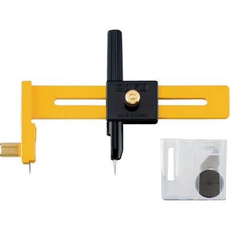 Coupe-lames OLFA de type compas pour des coupes de 1 à 15 cm, comprend 5 lames.