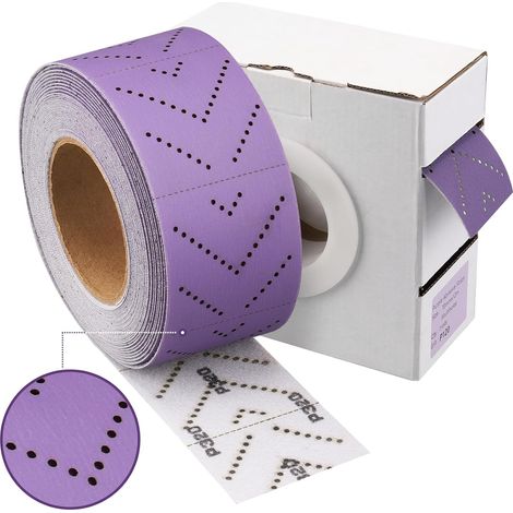 Automobil-Schleifpapier aus Keramik violett, reines Schleifblatt mit mehreren Lochen - 70mm x 12m, für Holz, Auto, Karosserie-Reparatur, Körnung 600 (1/5)