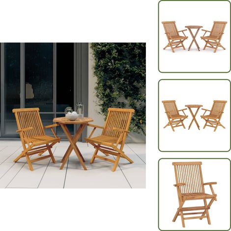 Ensemble à manger de jardin 3 pcs Bois de teck massif - Meubles De Jardin - Salon De Jardin - Set De Table - Meubles En Teck - Table Pliante (1/5)