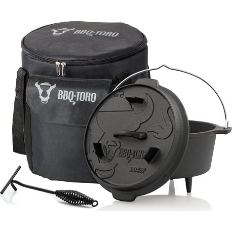 BBQ-Toro Dutch Oven Set 3-teilig, 4.5 QT Feuertopf + Deckelheber, Gusseisen Topf (1/5)