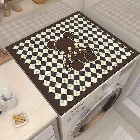 Housse de Protection Anti-Poussière pour Lave-Linge Hublot, Style Nordique Motif Ours à Carreaux (60x60 cm) - Tapis Couvrant Antidérapant et Isolant pour Réfrigérateur, Table de Chevet ou Micro-ondes-